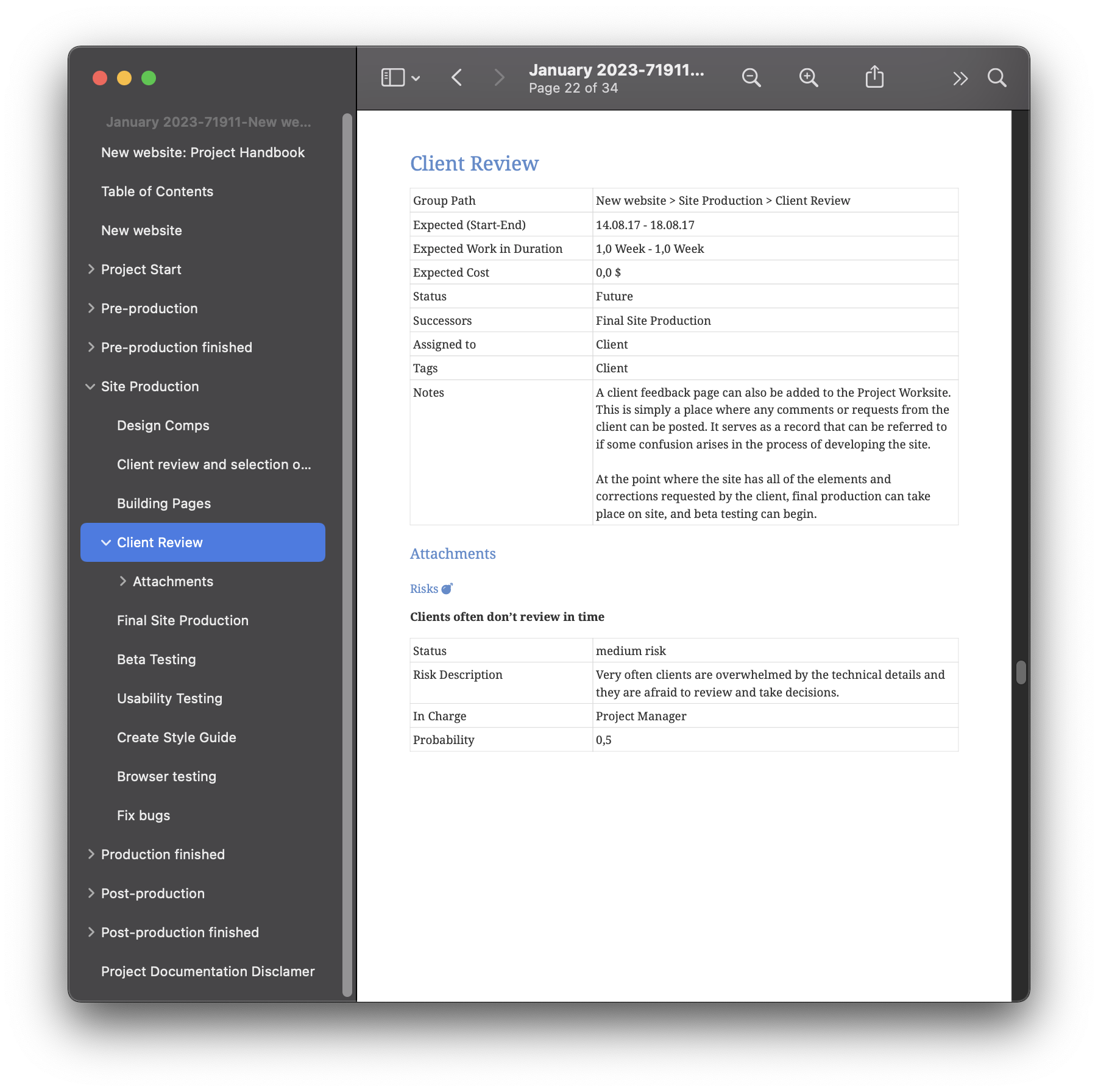 Project Handbook: Item and its Attachments