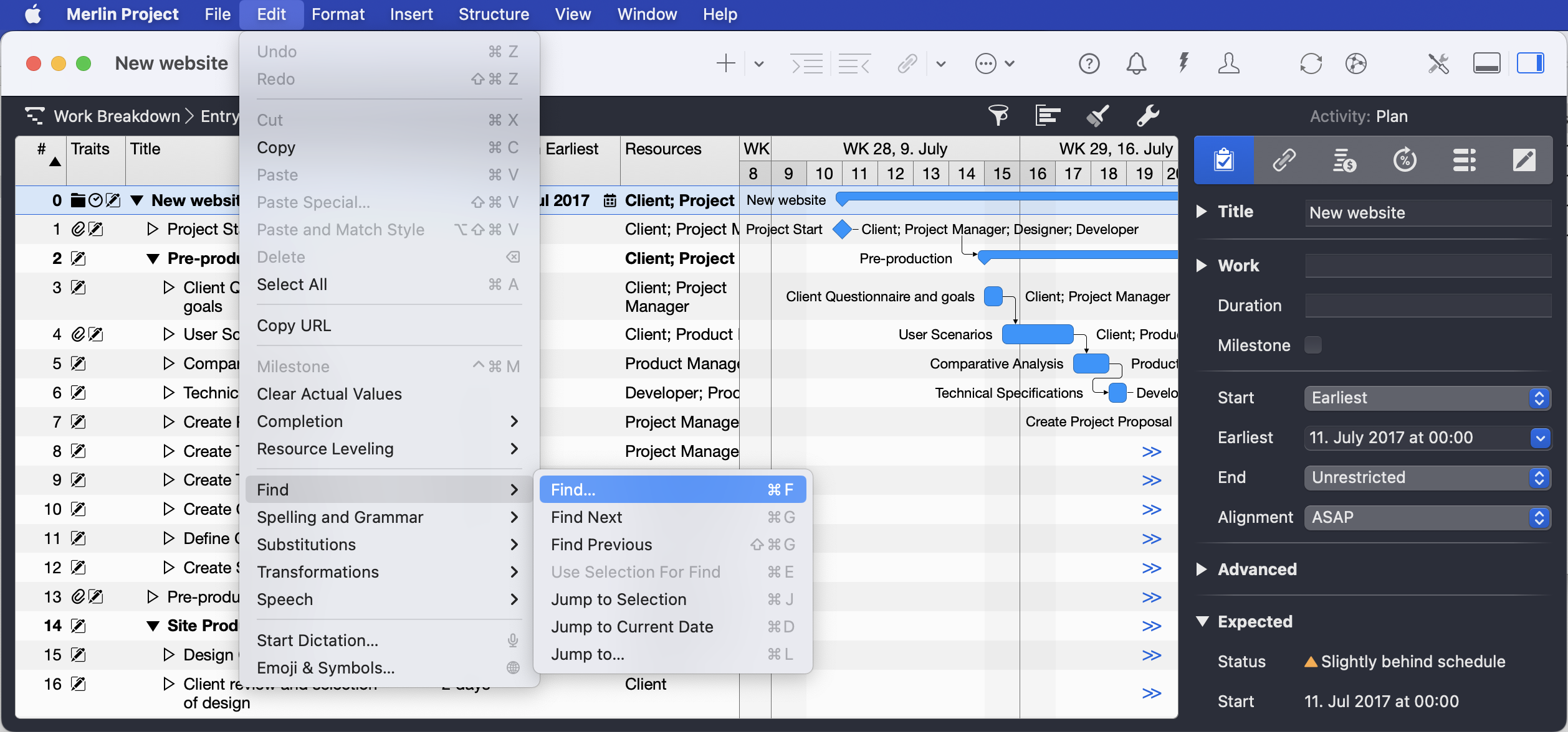 Merlin Project Edit Menu