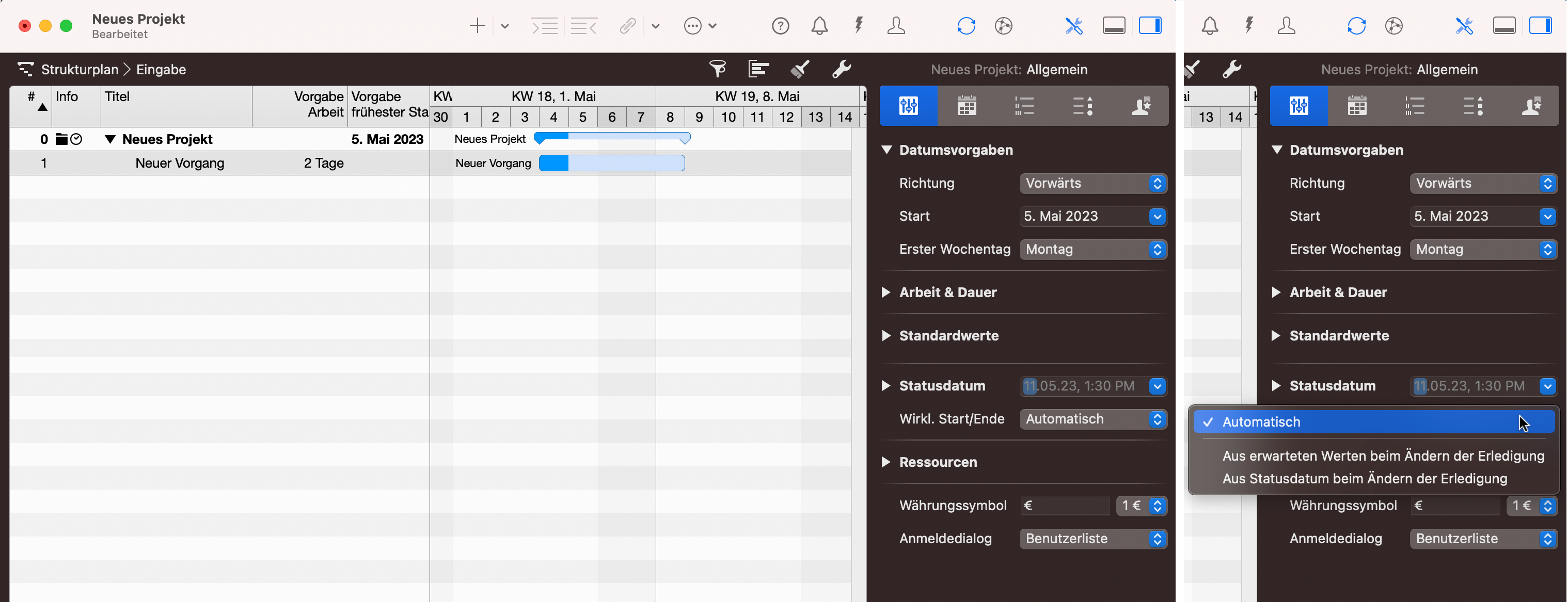 Merlin Project - Wirkl. Start/Ende