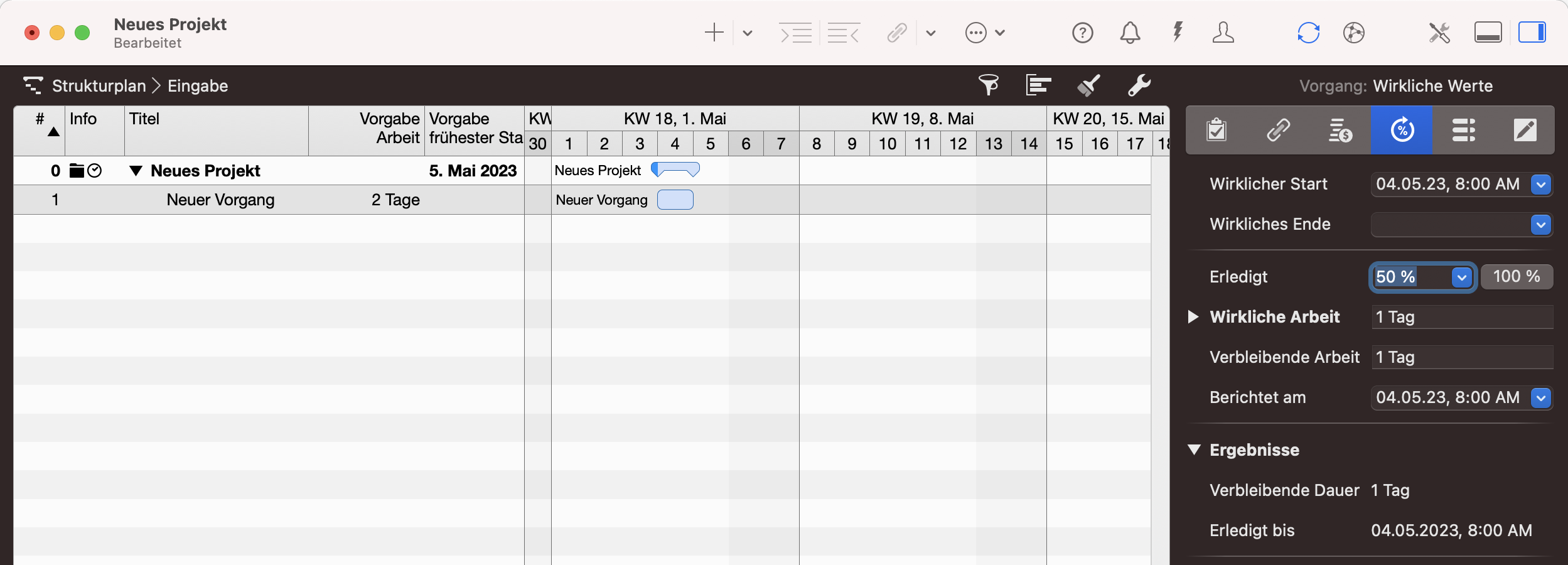 Merlin Projekt - Eingabe des Fortschritts als Prozent