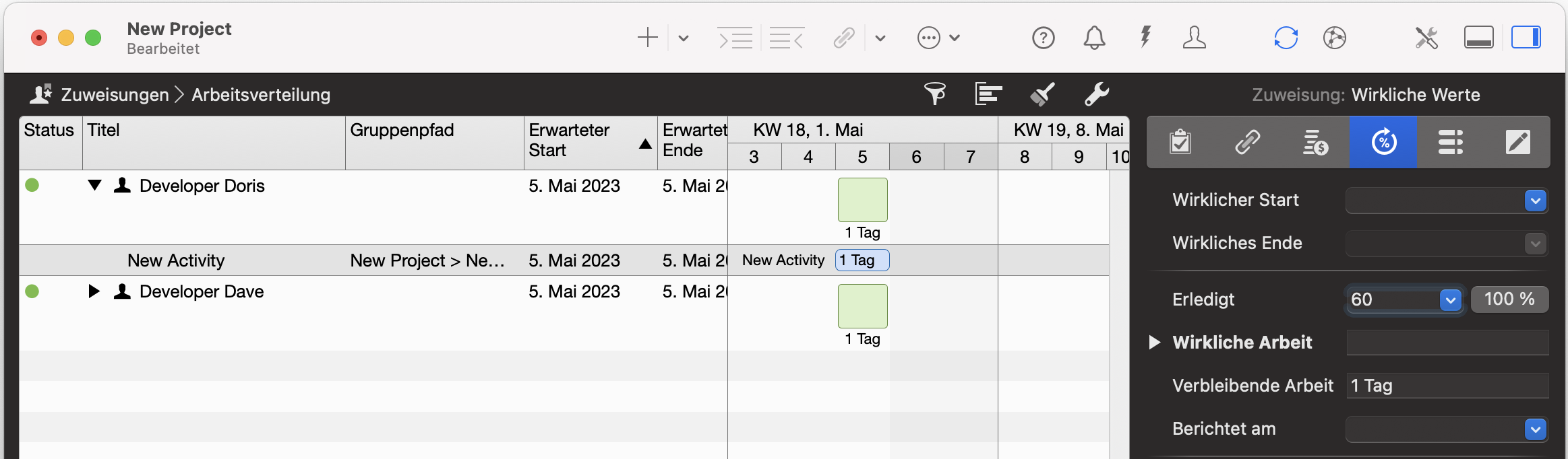 Merlin Project - Eingabe des gegenwärtigen Fortschritts an den Zuweisungen