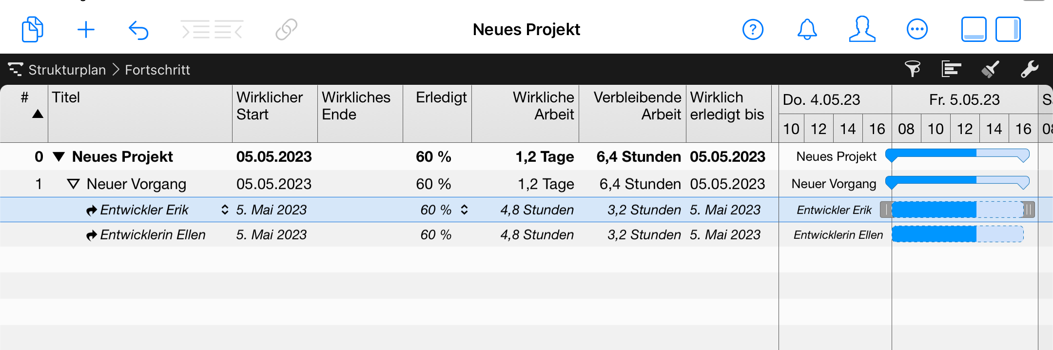 Merlin Project auf dem iPad - Zuweisungen des Vorgangs