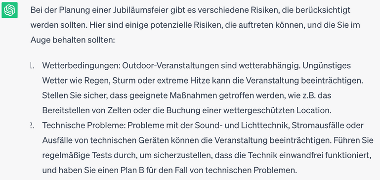 Antwort von ChatGPT zum Risikomanagement Antwort von ChatGPT zum Risikomanagement