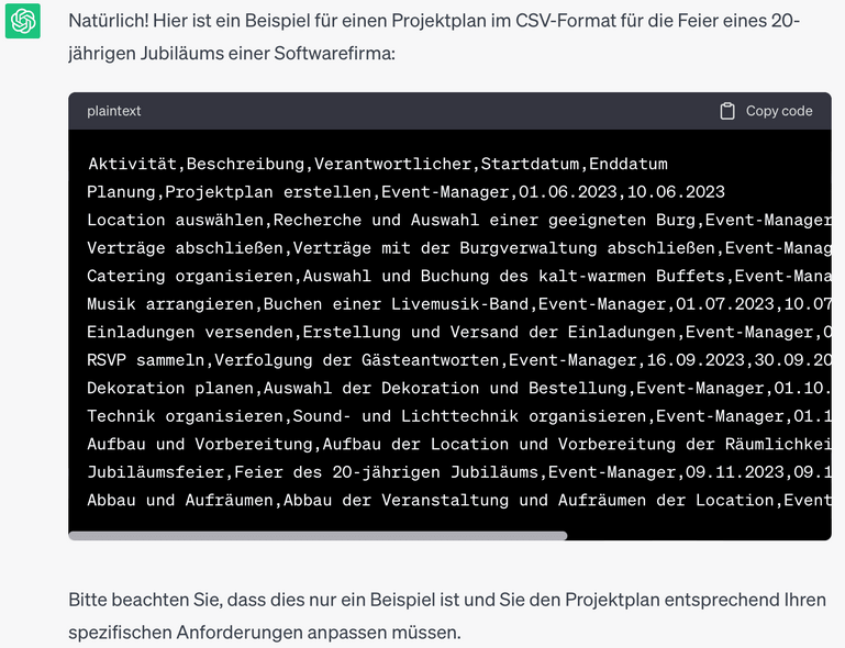 Antwort von ChatGPT Antwort von ChatGPT