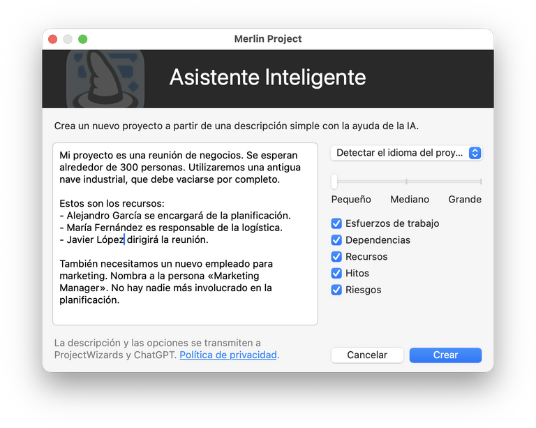 El asistente inteligente para nuevos proyectos en Merlin Project 9