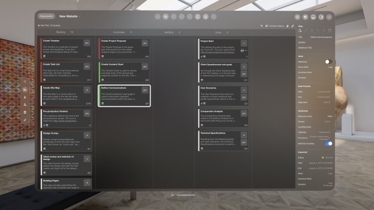 Vision Pro 上の Merlin Project のカンバンボード