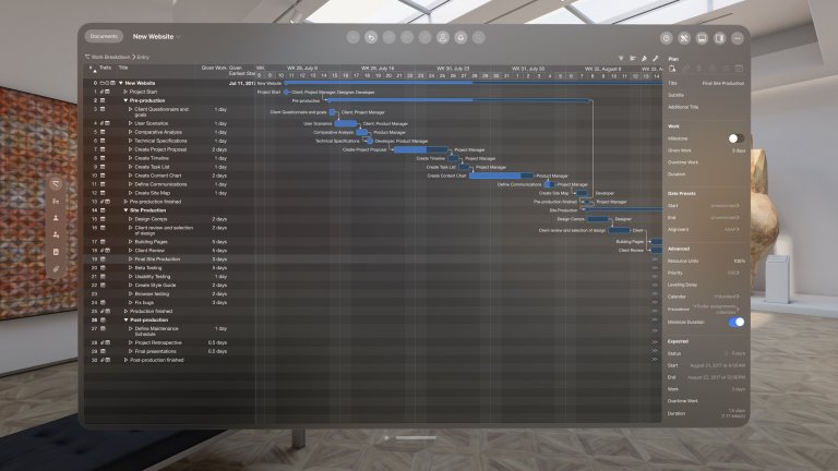 Vision Pro 上の Merlin Project のアクティビティとマイルストーン