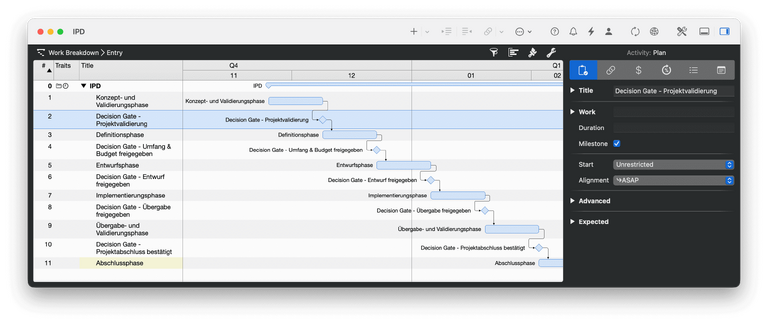 IPD Phasen in Merlin Project umsetzen mit Decision Gates