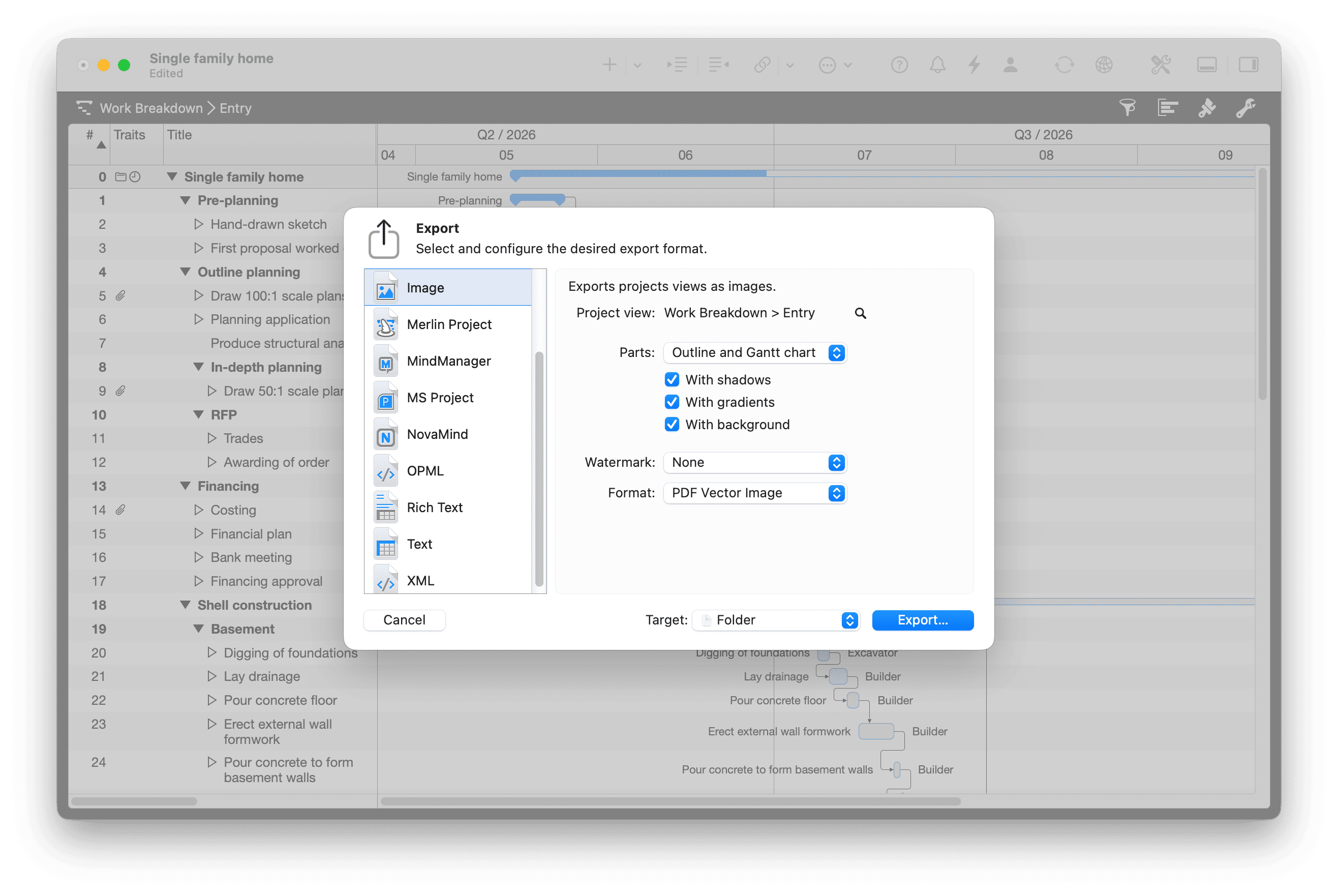 Gantt con PDF imprimible
