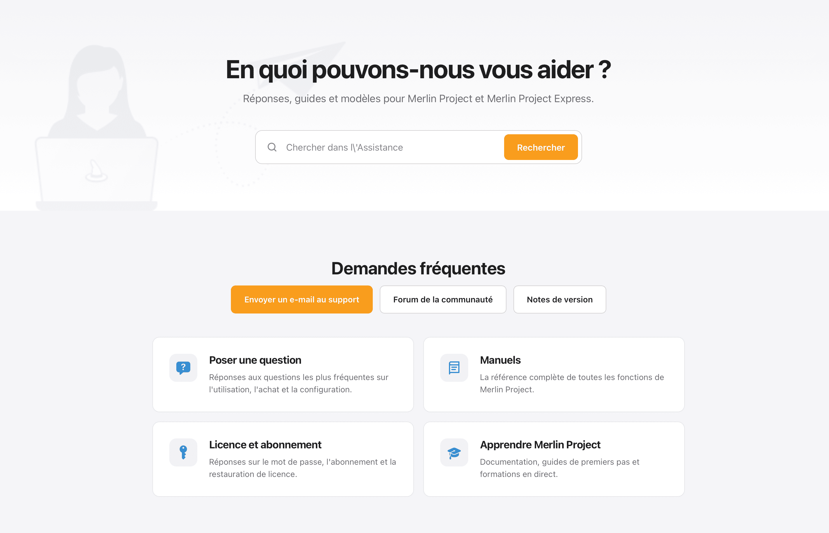 Le nouvel espace d'assistance affiche d'abord les sujets les plus fréquents