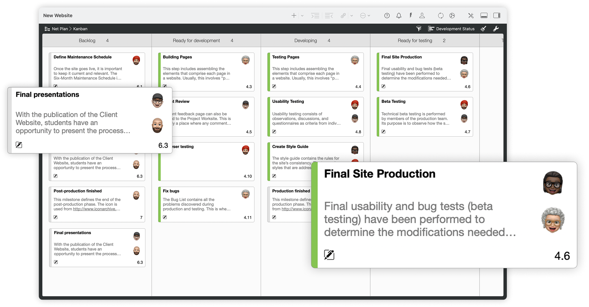 Merlin Project Kanban Board Cards