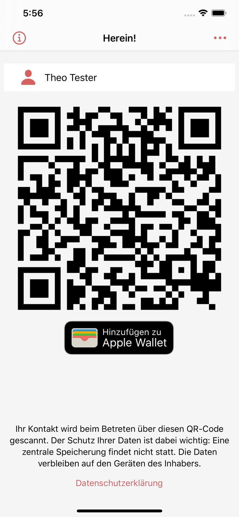 Herein! auf dem Telefon