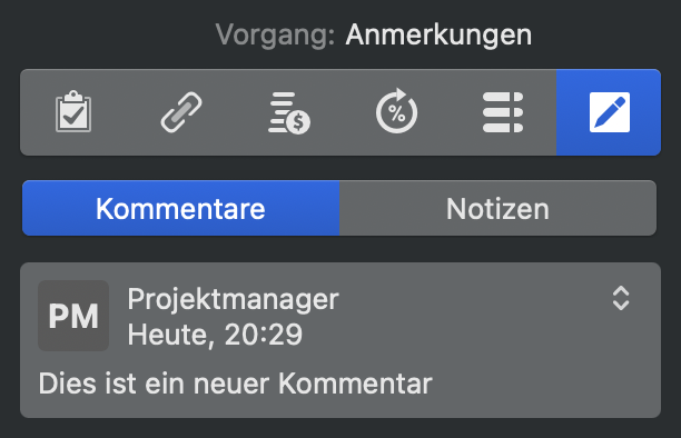 Der Kommentarinspektor in Merlin Project