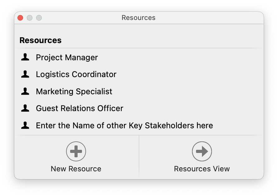 La ventana de recursos en Merlin Project