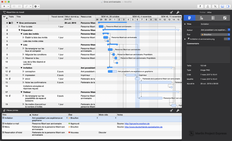 Pièces jointes dans Merlin Project Express