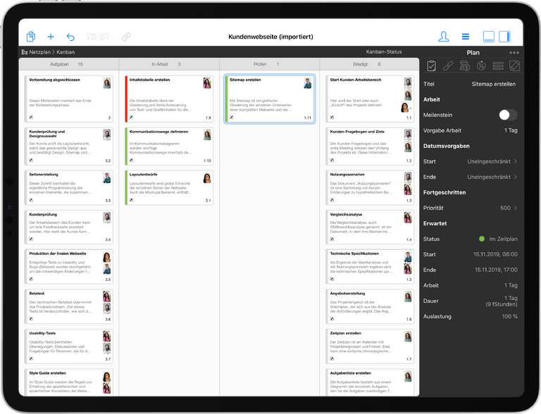 Kanban-Tafel in Merlin Project
