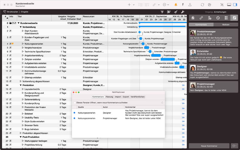 Kommentare in Merlin Project