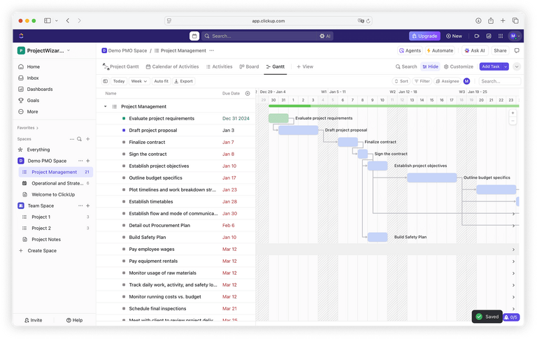 Vista Gantt en ClickUp