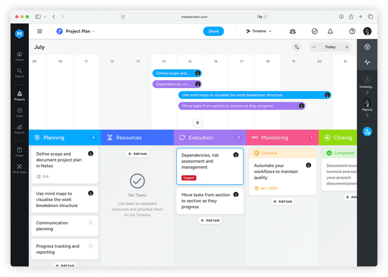 Chronologie (style Gantt) dans MeisterTask