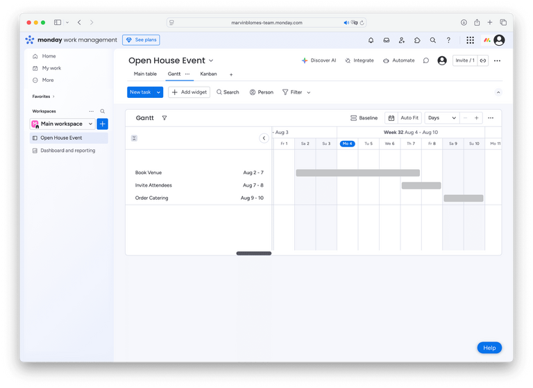 Vue Gantt dans Monday.com