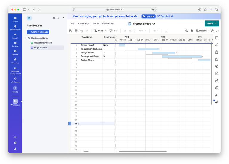 Gantt View in Smartsheet Gantt View in Smartsheet