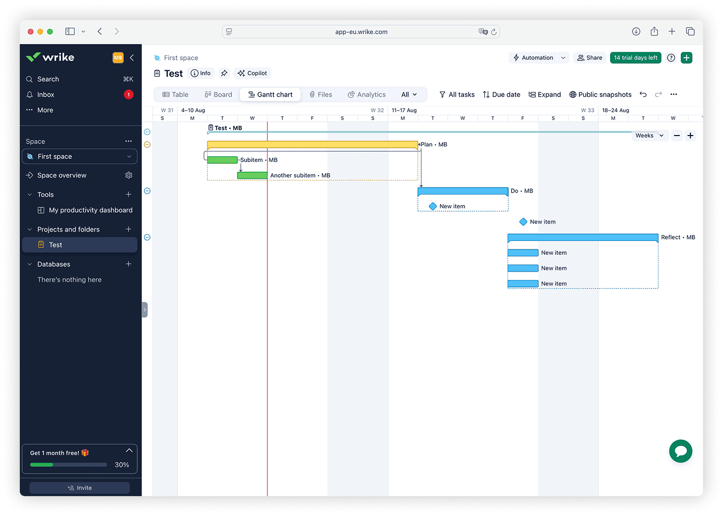 Gantt Chart in Wrike