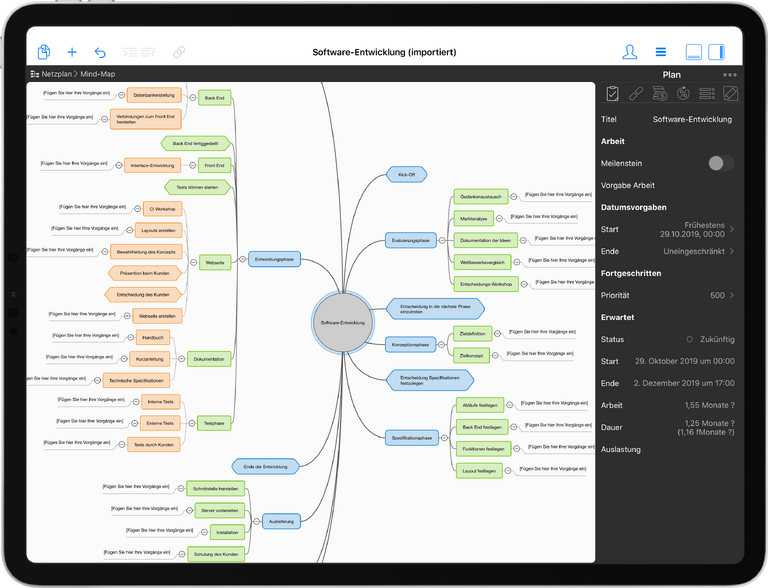 Die Mindmap in Merlin Project