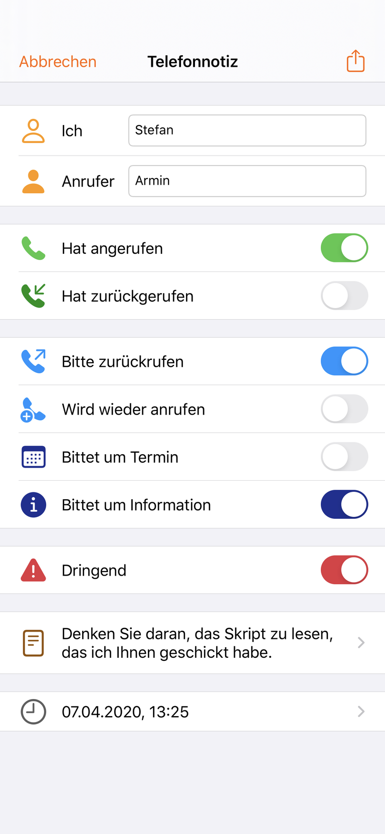Telefonnotiz auf dem iPhone
