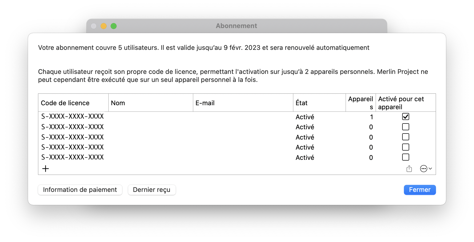 Gestion des licences