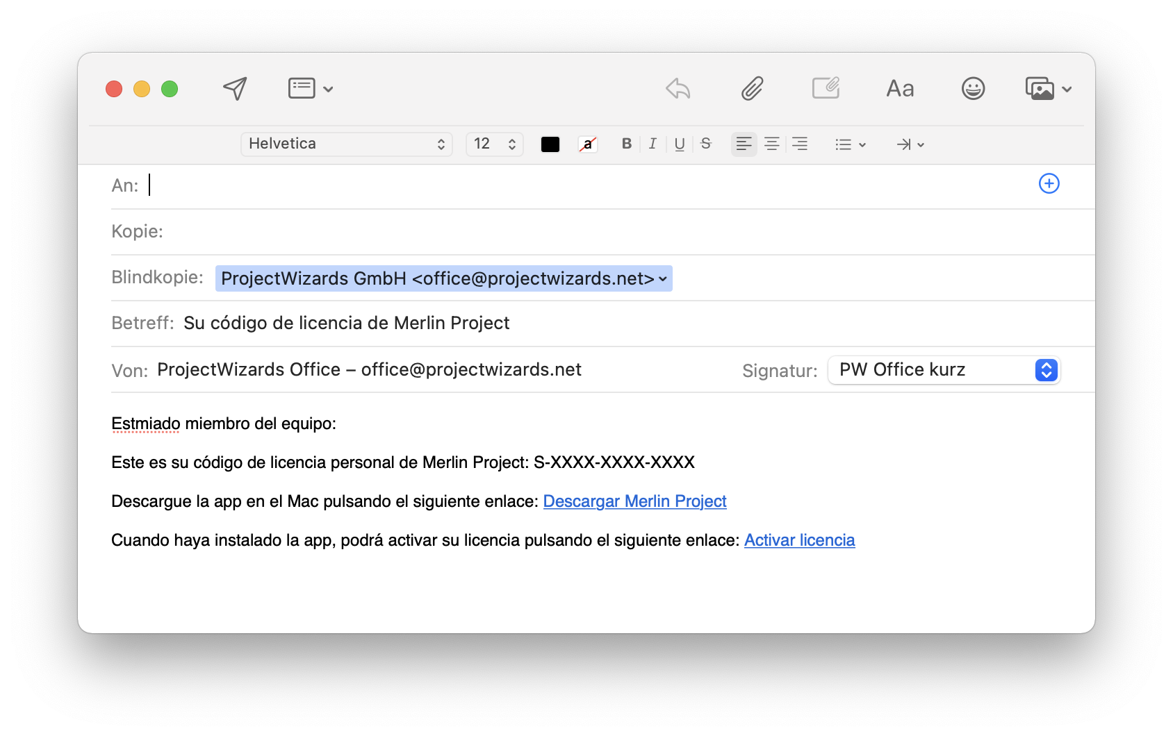 Envíe las instrucciones para la concesión de licencias por correo electrónico