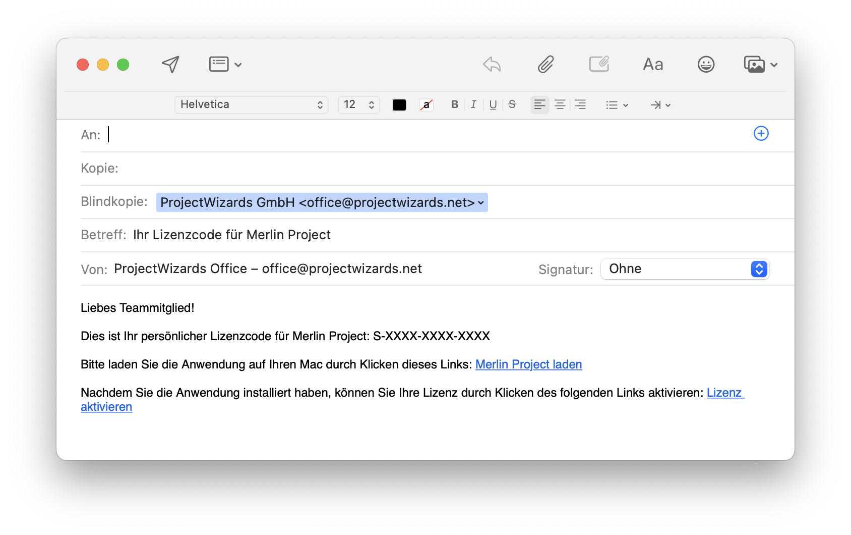 Lizensierungsanleitung per E-Mail versenden