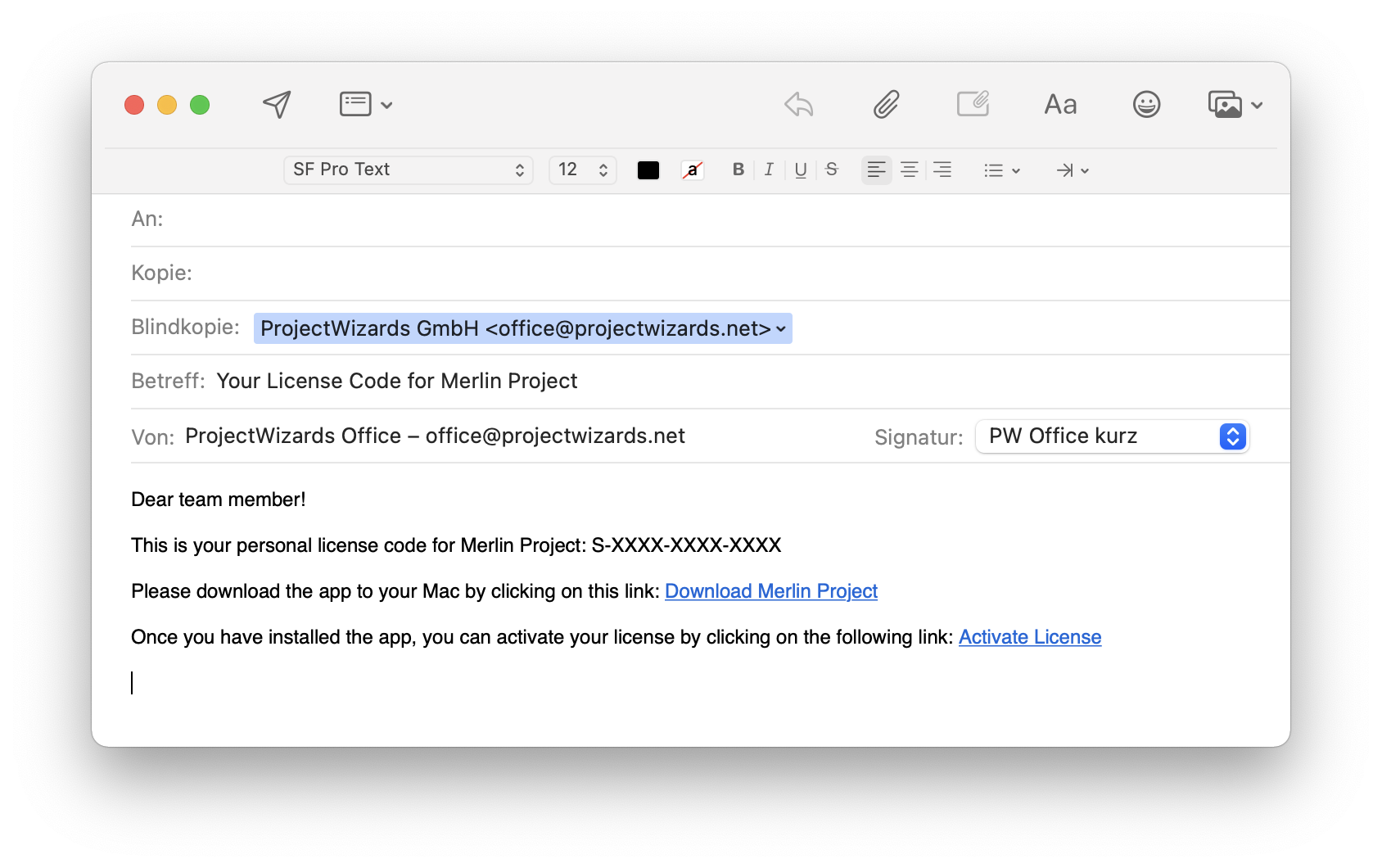 Send licensing instructions by e-mail