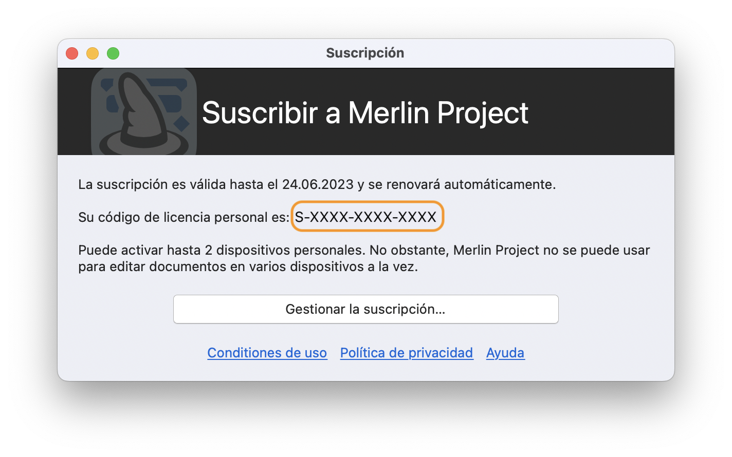 Número de licencia de Merlin Project