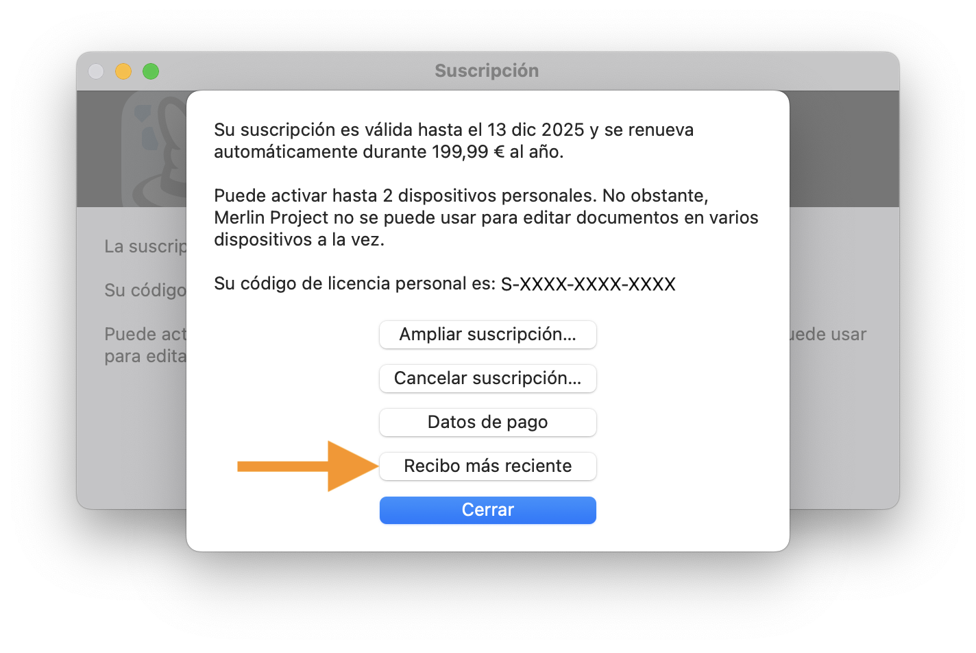 Recuperar recibo más reciente en Merlin Project