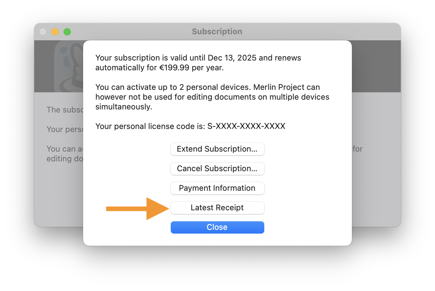 Retrieve Latest Receipt in Merlin Project