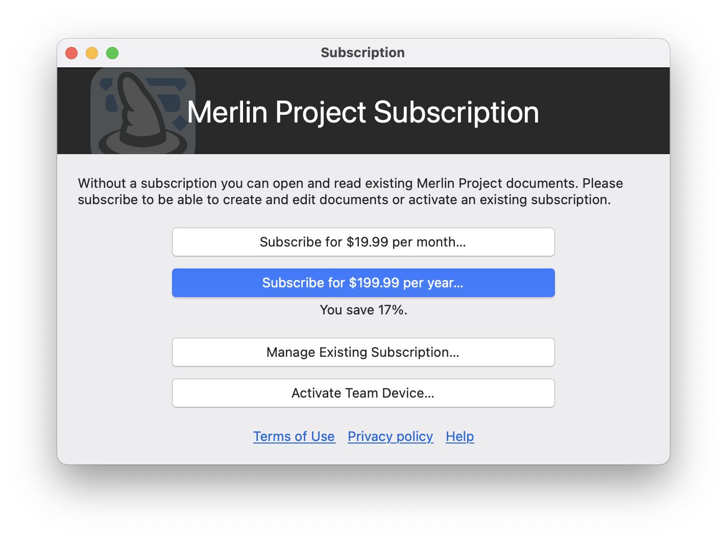 Activate Merlin Project subscription Activate Merlin Project subscription