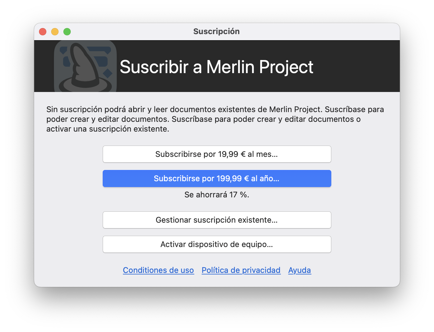 Activar la suscripción a Merlin Project Activar la suscripción a Merlin Project