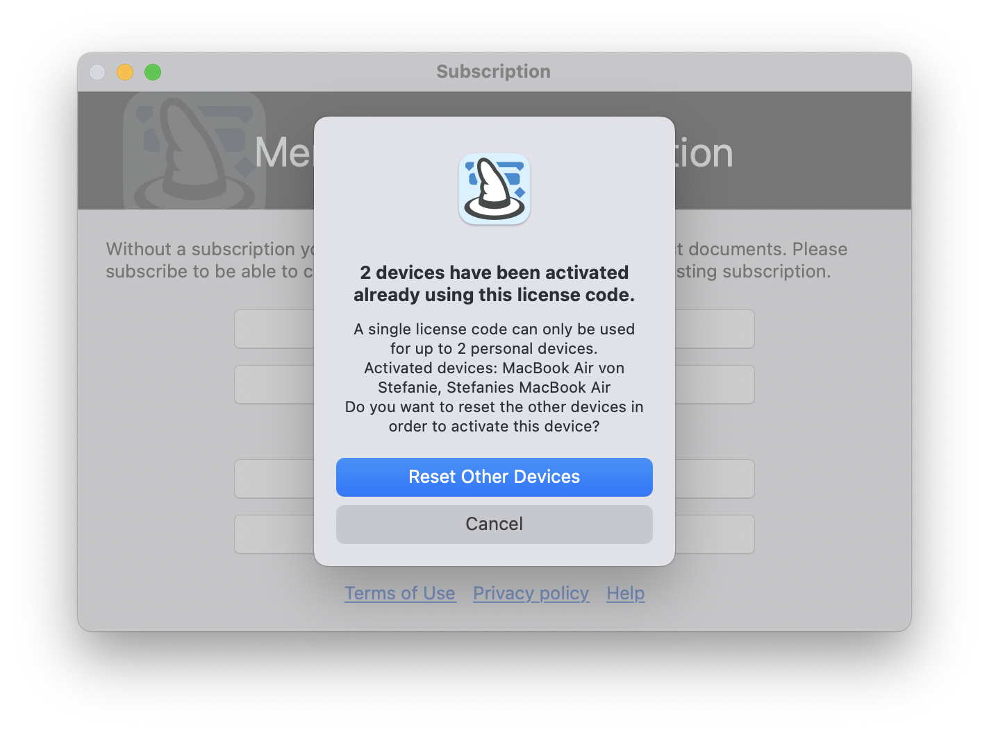 Reset license on other devices Reset license on other devices