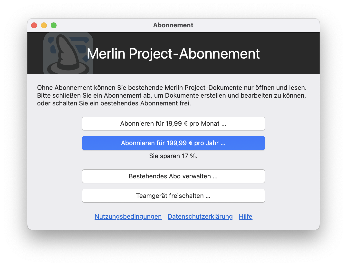 Merlin Project Abonnement aktivieren