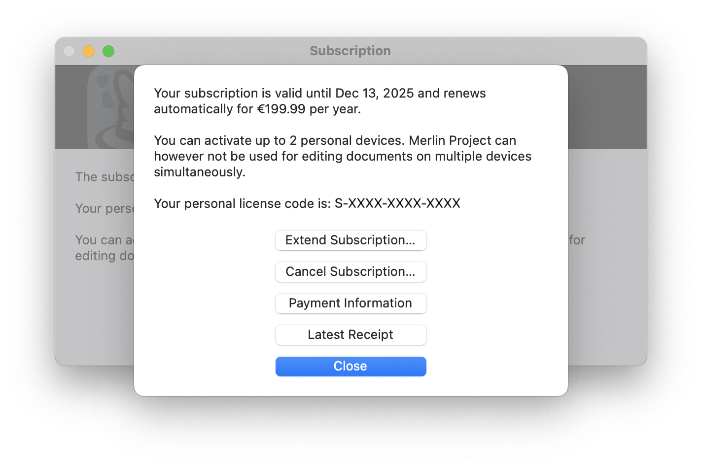 Manage Subscription in Merlin Project