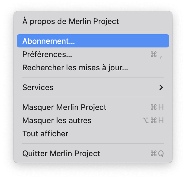Gérer l'abonnement dans Merlin Project