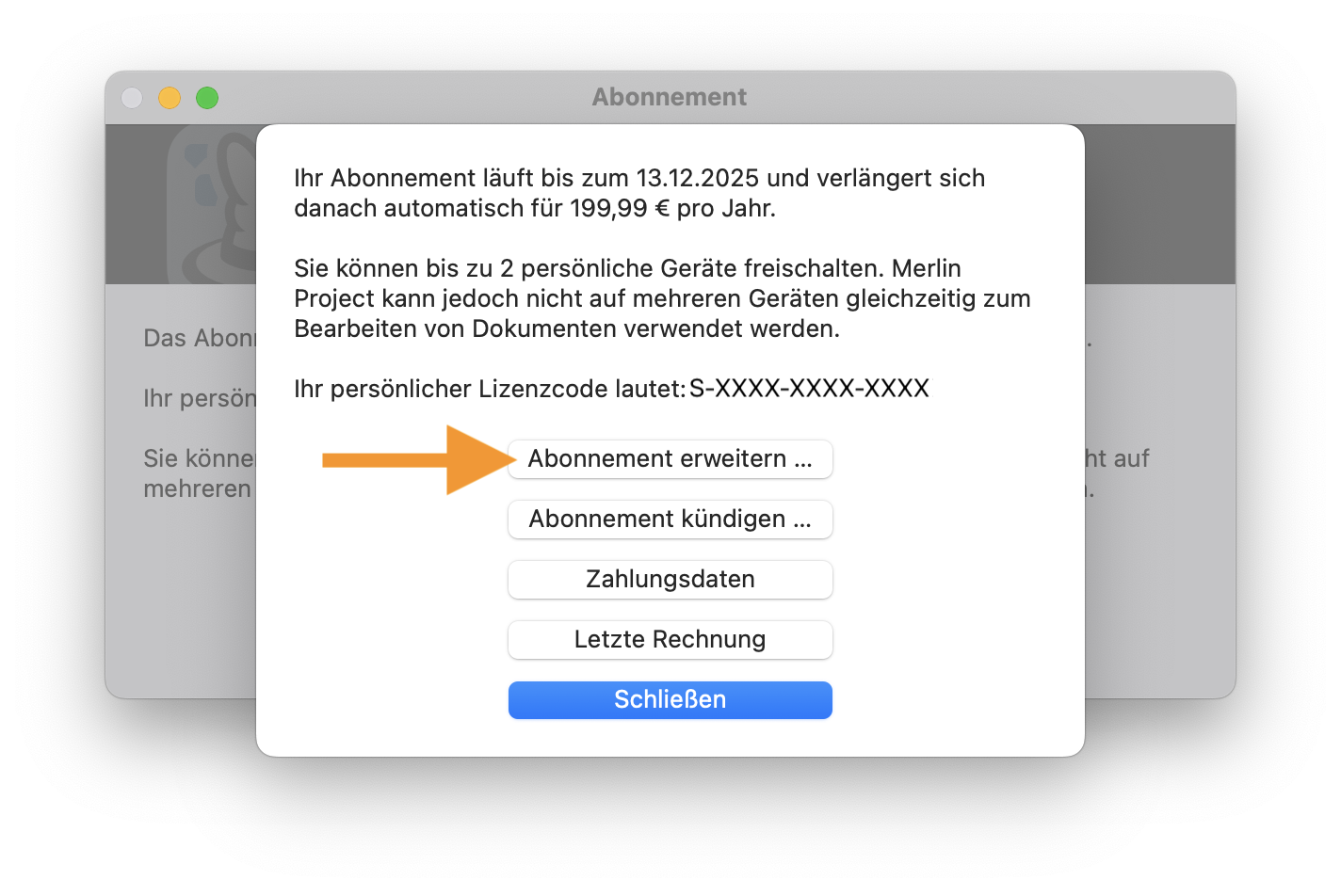 Merlin Project Abonnement erweitern