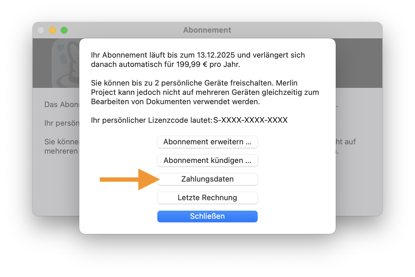 Zahlungsdaten aktualisieren