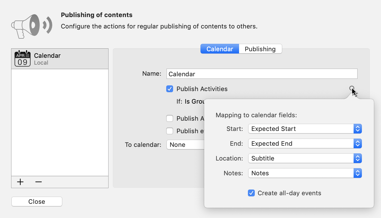 Publish -> Calendar: Check And Reassign Fields