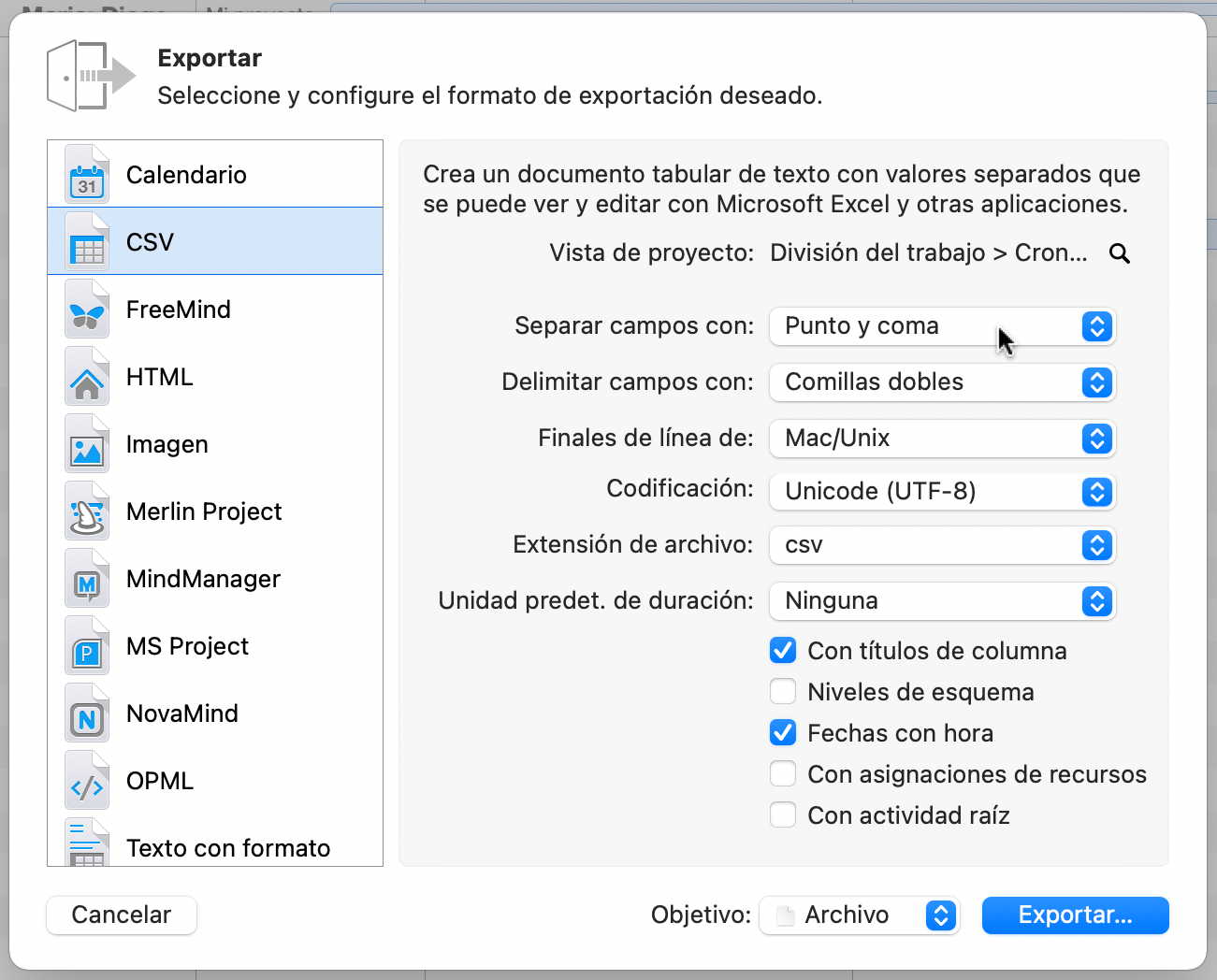 Archivo > Exportar > csv