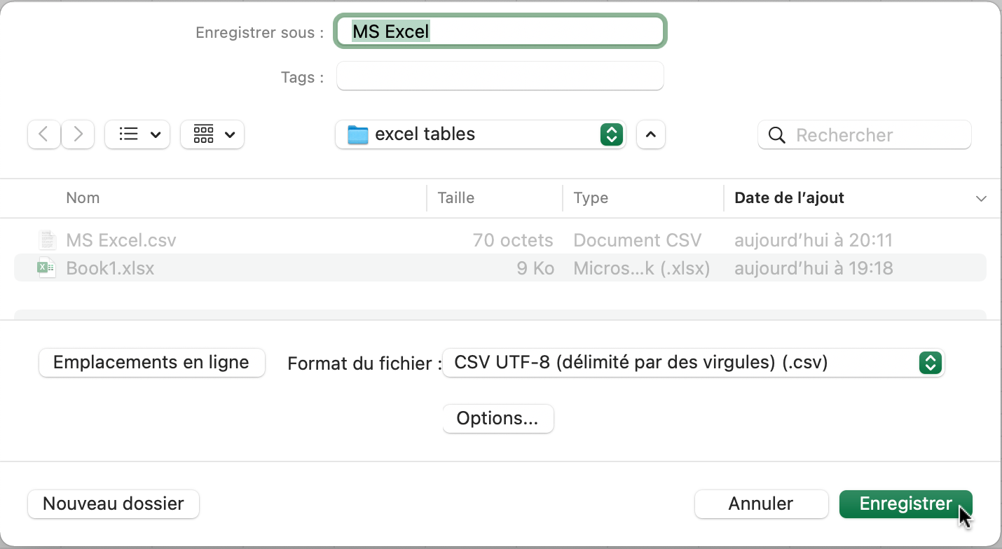 Choisir le format du fichier