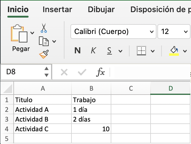 Hoja de Excel