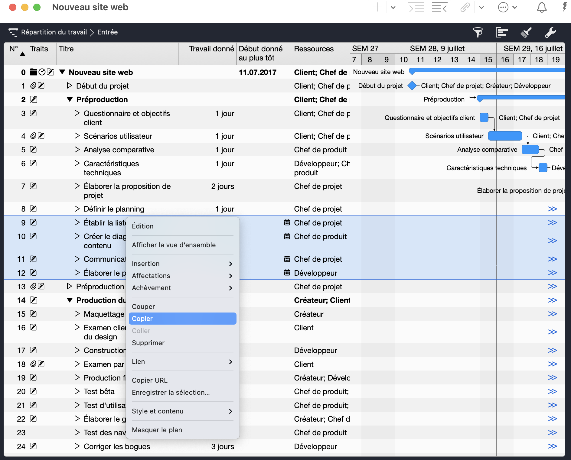 Copier les activités dans le presse-papiers