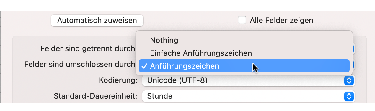 Umschließende Zeichen auswählen