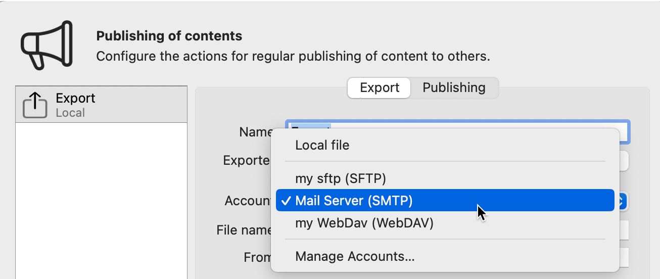 Publish and automatic e-mail sending